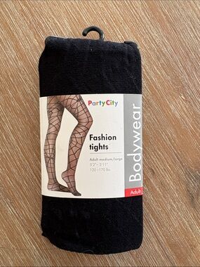 Party City Black Women's Fashion Tights Spider Patterned Sheer Design Size M/L